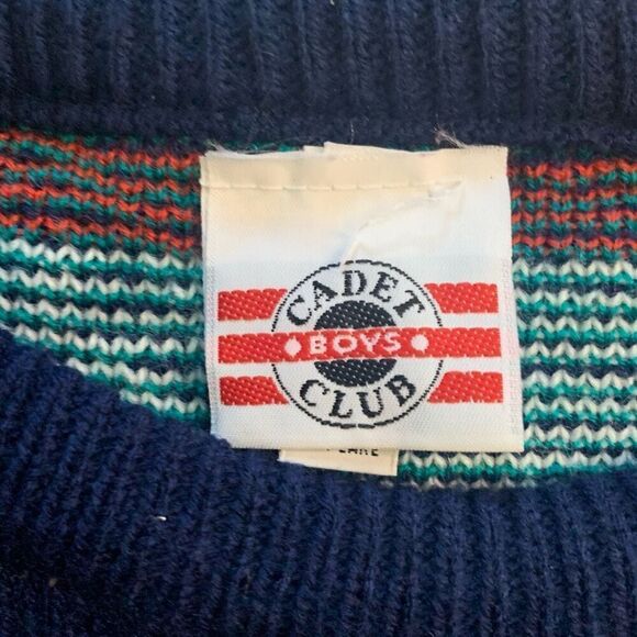 Vintage Cadet Boys Club Size 8 Pullover‎ Sweater Blue Geo Print Long Sleeve - Picture 2 of 6